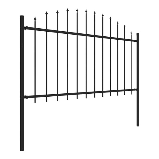 Garden Fence with Spear Top Steel 337x150 cm Black Height 125-150 cm 170 cm