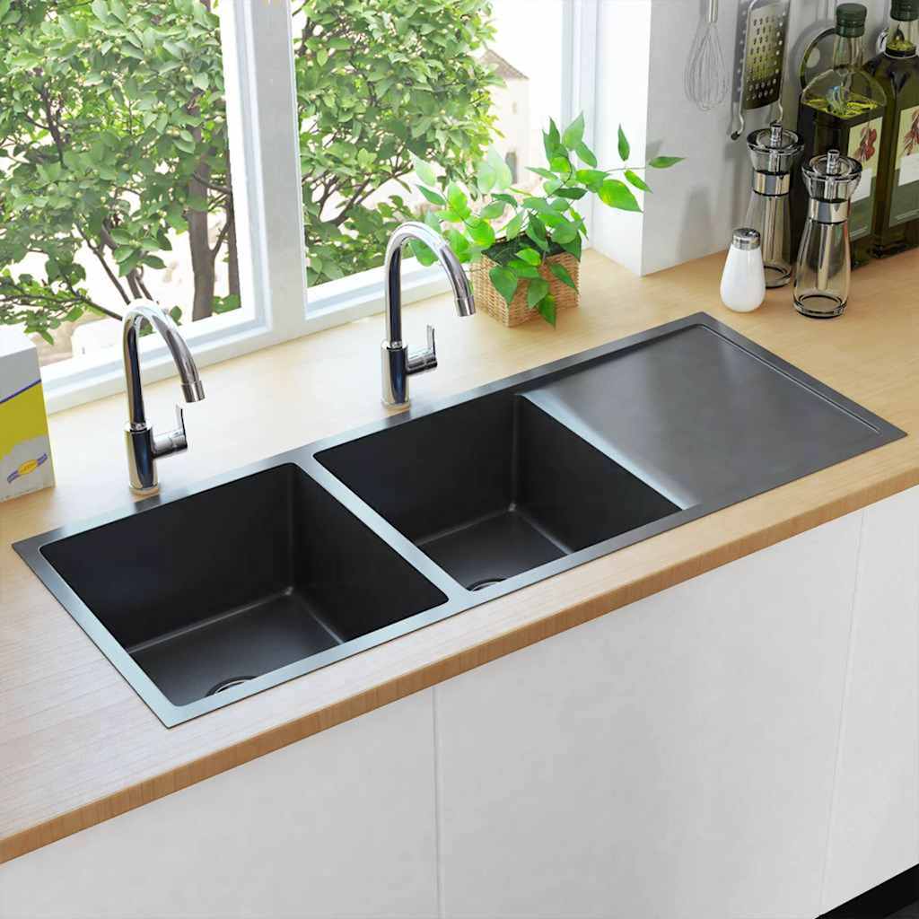 vidaXL Handmade Kitchen Sink Stainless Steel Black