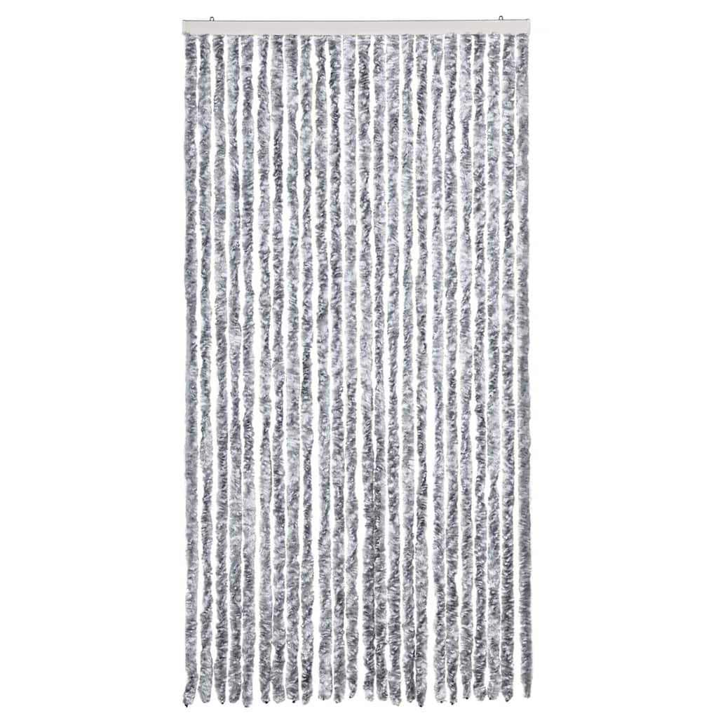 Insect Curtain 100x220 cm Chenille Width 100 cm Drop 220 cm Grey and white (double strip)–White and grey White and grey