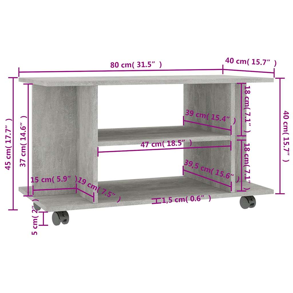 vidaXL TV Cabinet | Concrete grey | Engineered wood | 80x40x45 cm | TV Cabinet 6