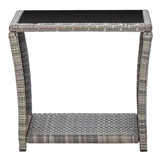 Tea Table with Top Poly Rattan&Tempered Glass