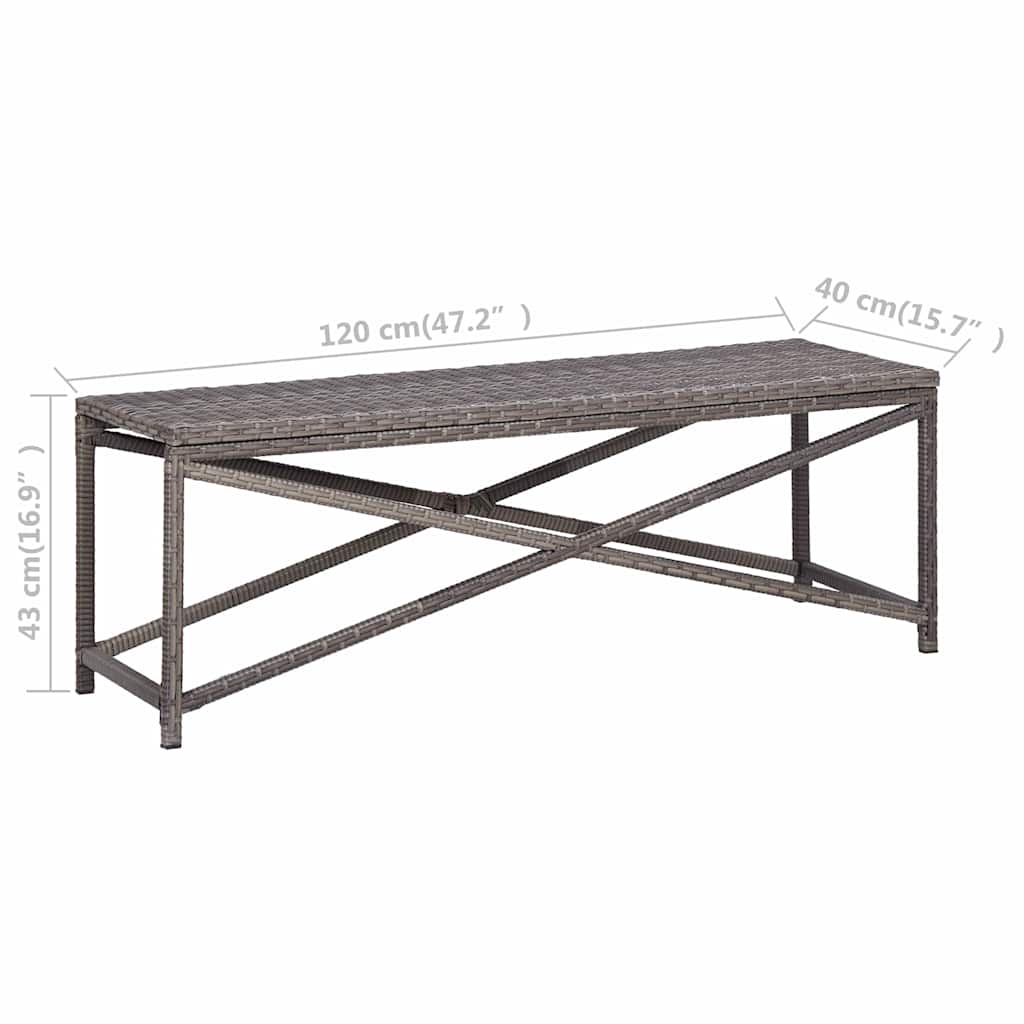 vidaXL Garden Bench 120 cm Poly Rattan Grey 5
