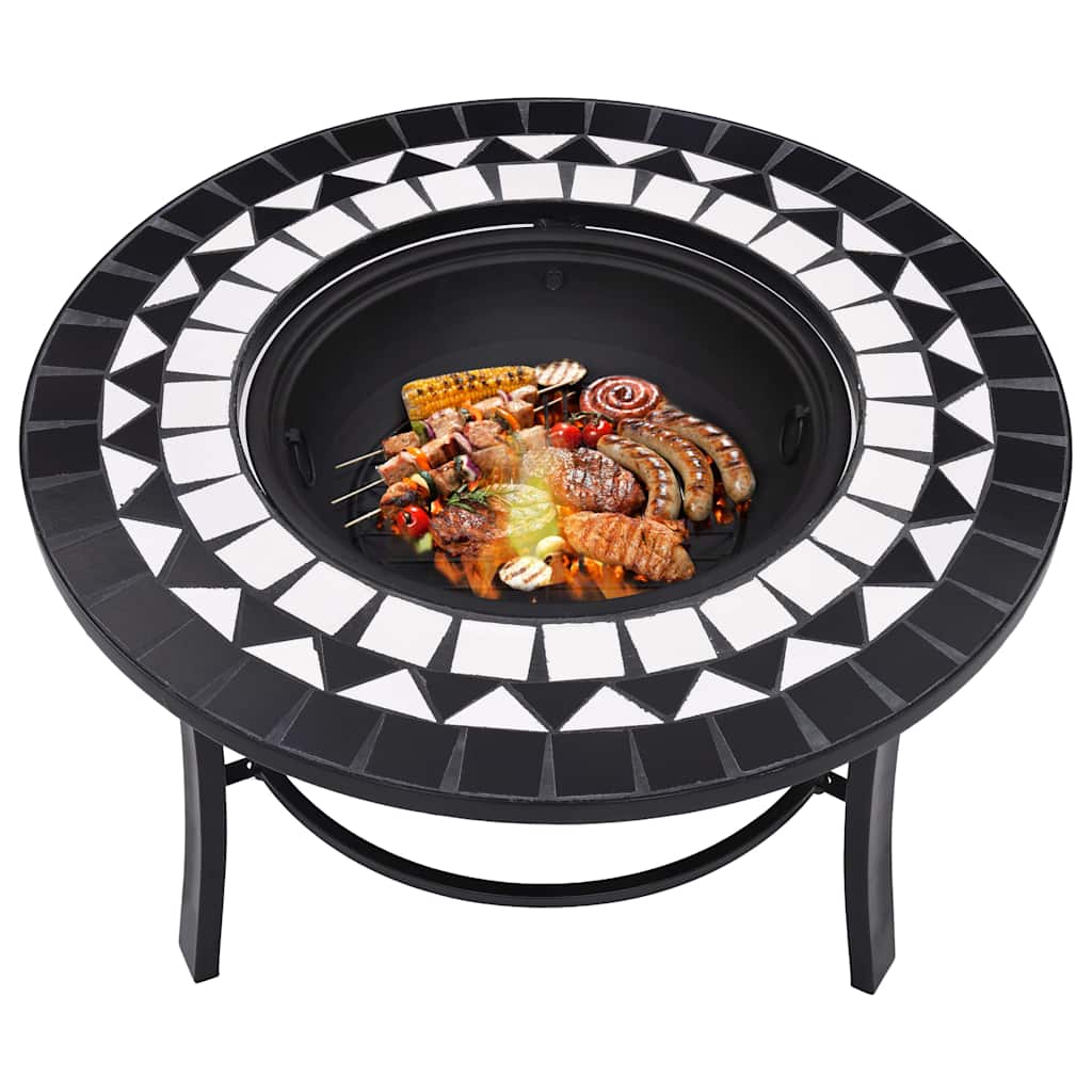 vidaXl Mosaic Fire Pit Black and White 68cm Ceramic 6