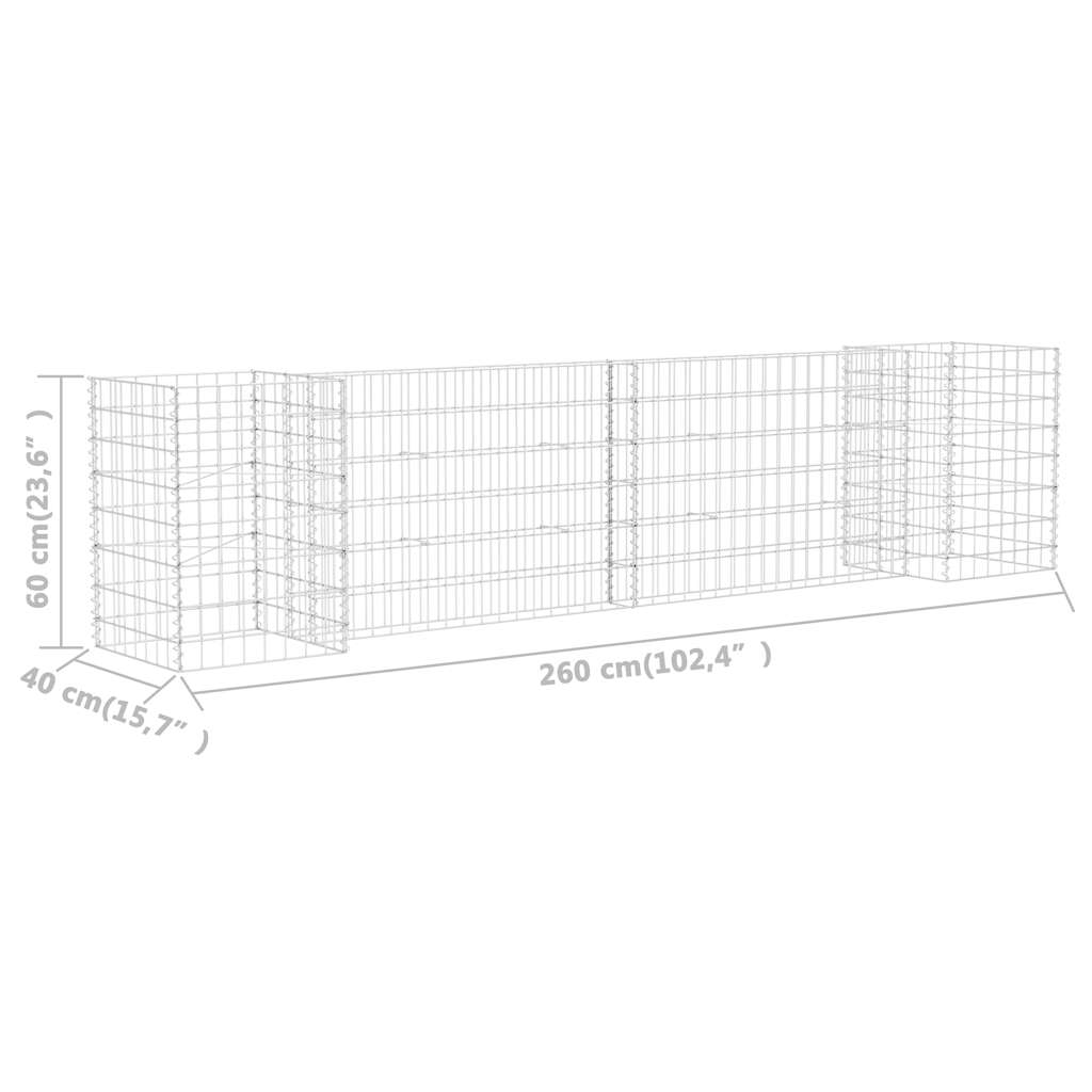vidaXL Gabion Planter | Silver | Steel wire | 260x40x60 cm 6
