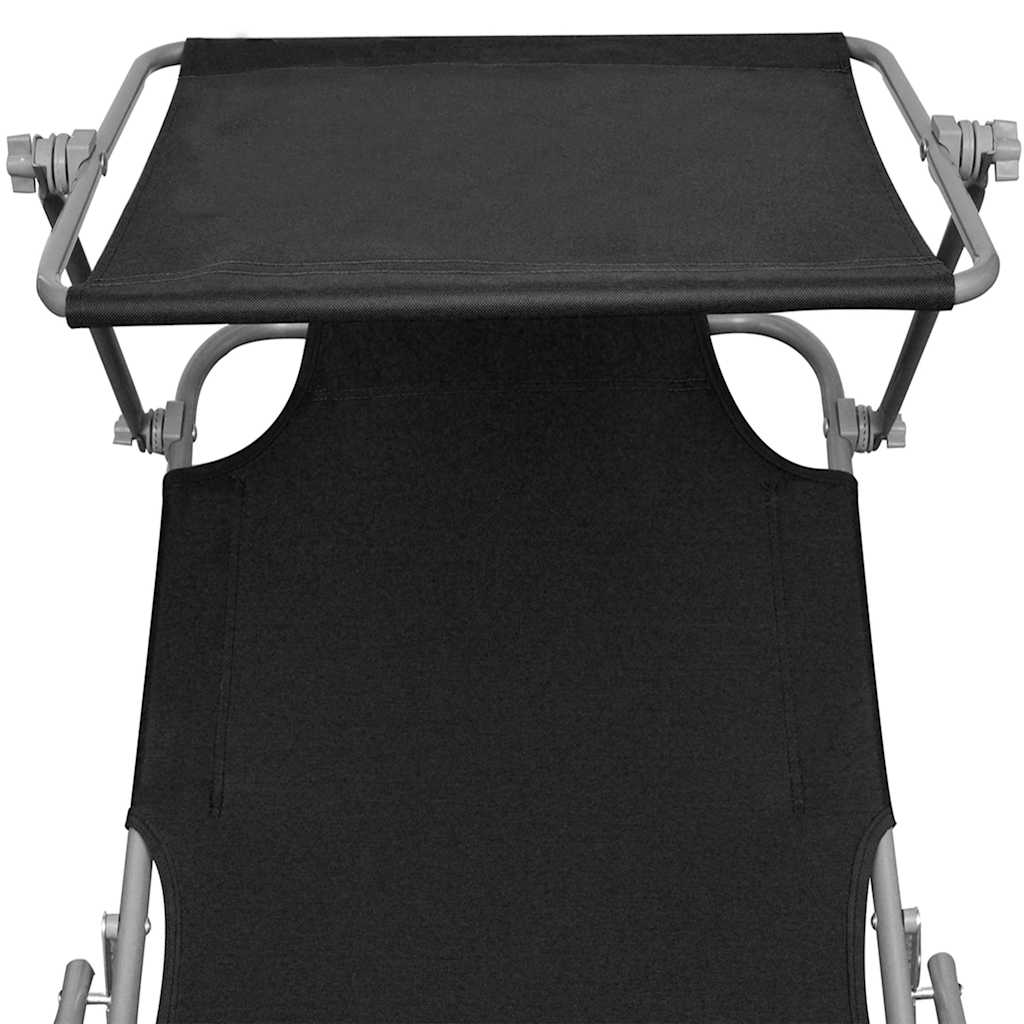 vidaXL Folding Sun Lounger with Canopy Black Aluminium 6
