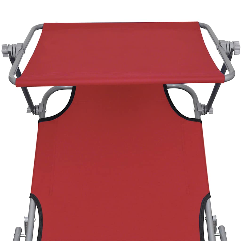 vidaXL Folding Sun Lounger with Canopy Red Aluminium 6