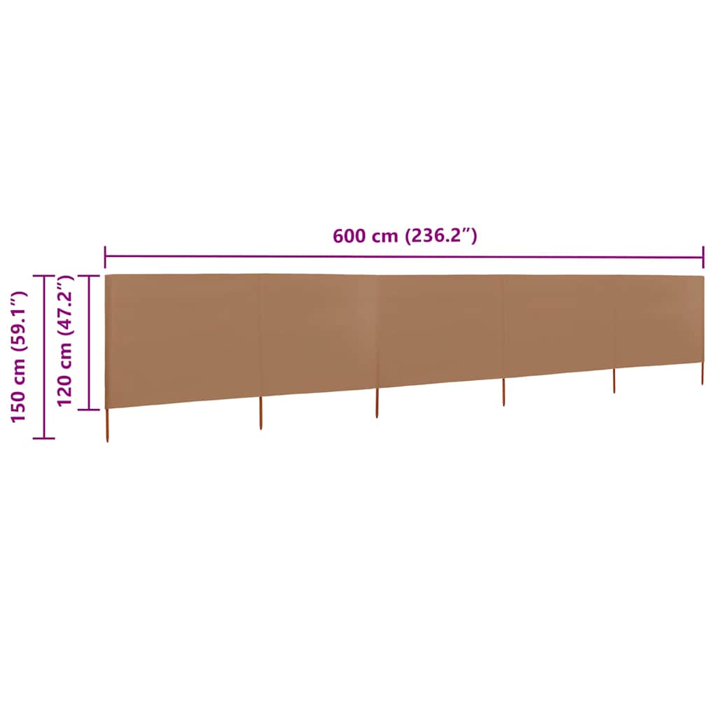 vidaXL Wind Screen | Taupe | Non-woven fabric, wood | 600x120cm | Collapsible 6