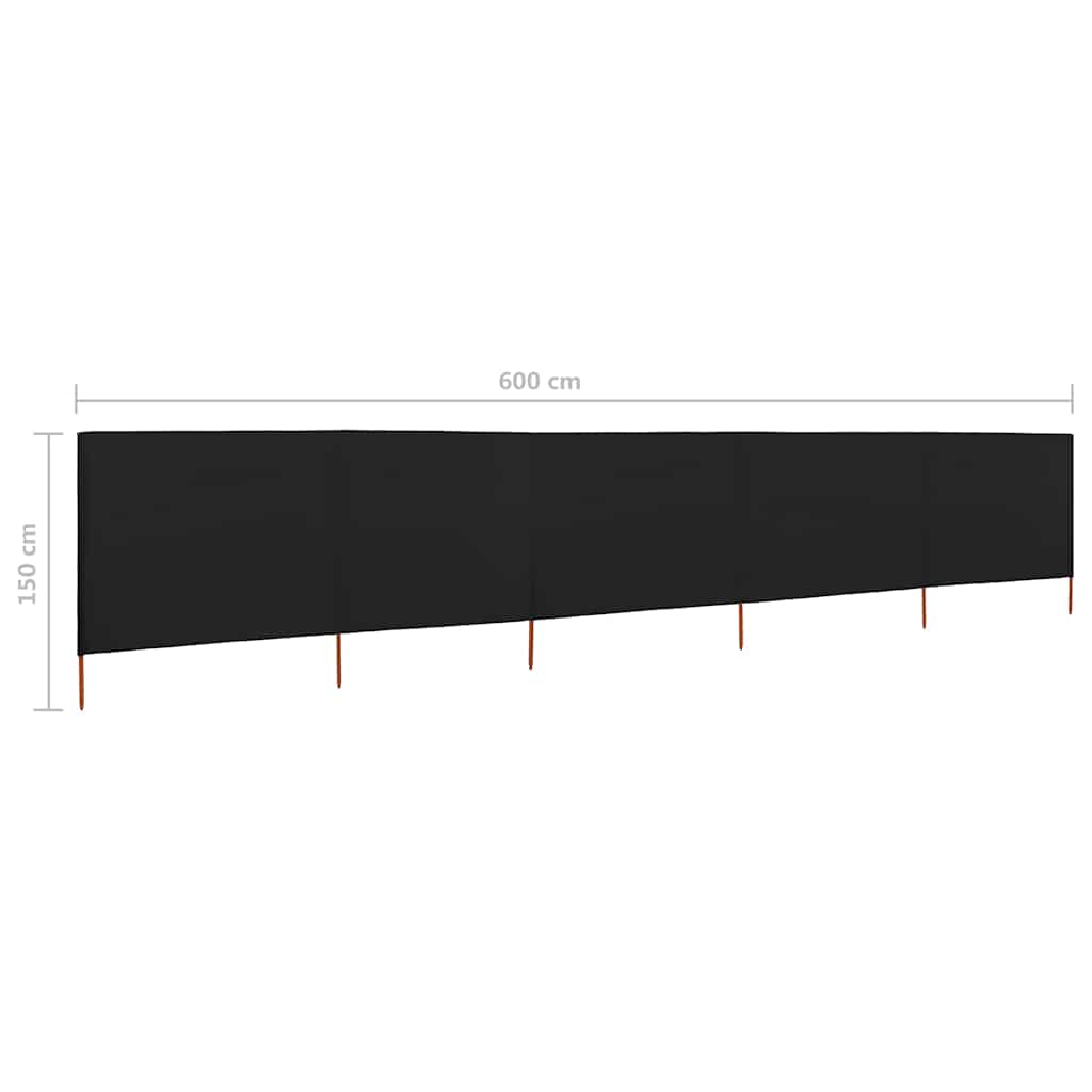 vidaXL 5-panel Wind Screen Fabric 600x120 cm Black 6