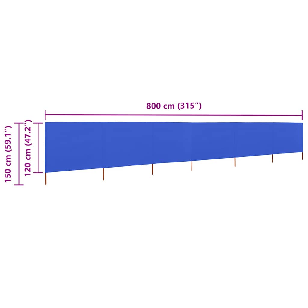47179 vidaXL 6-panel Wind Screen Fabric 800x120 cm Azure Blue 6