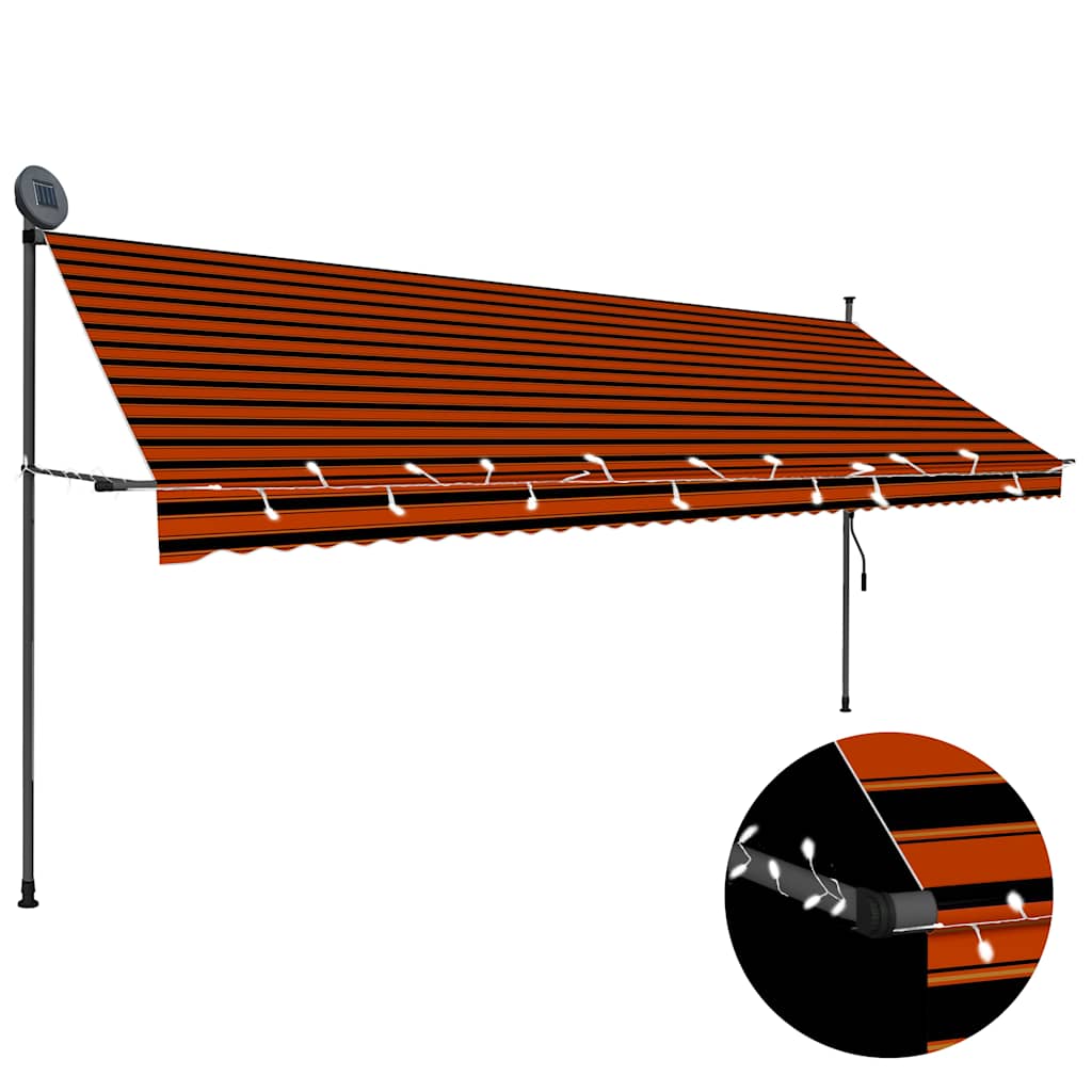 vidaXL Manual Retractable Awning with LED Orange and Brown