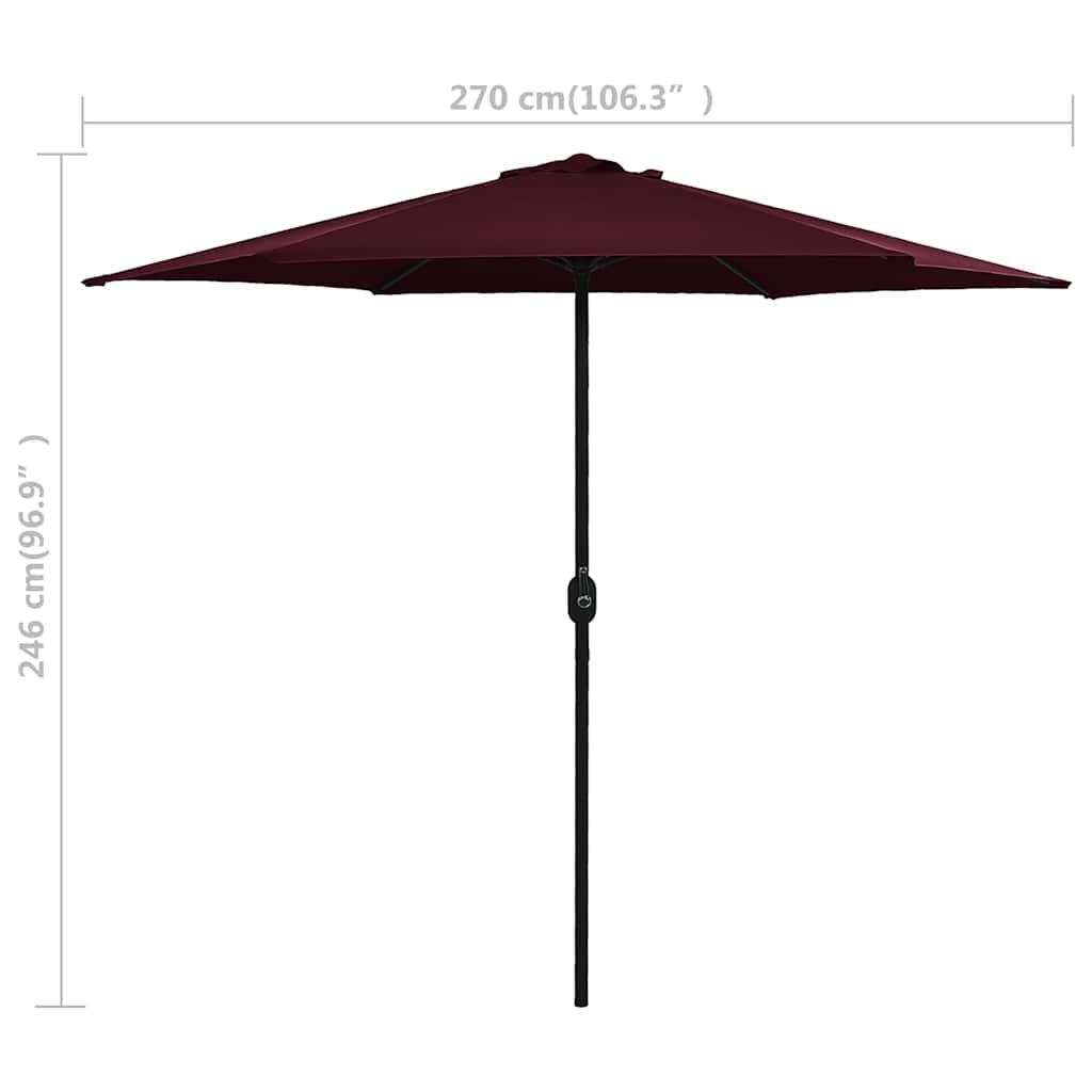 vidaXL Garden Parasol | Bordeaux red | Polyester, Aluminium | Large | Tiltable 6