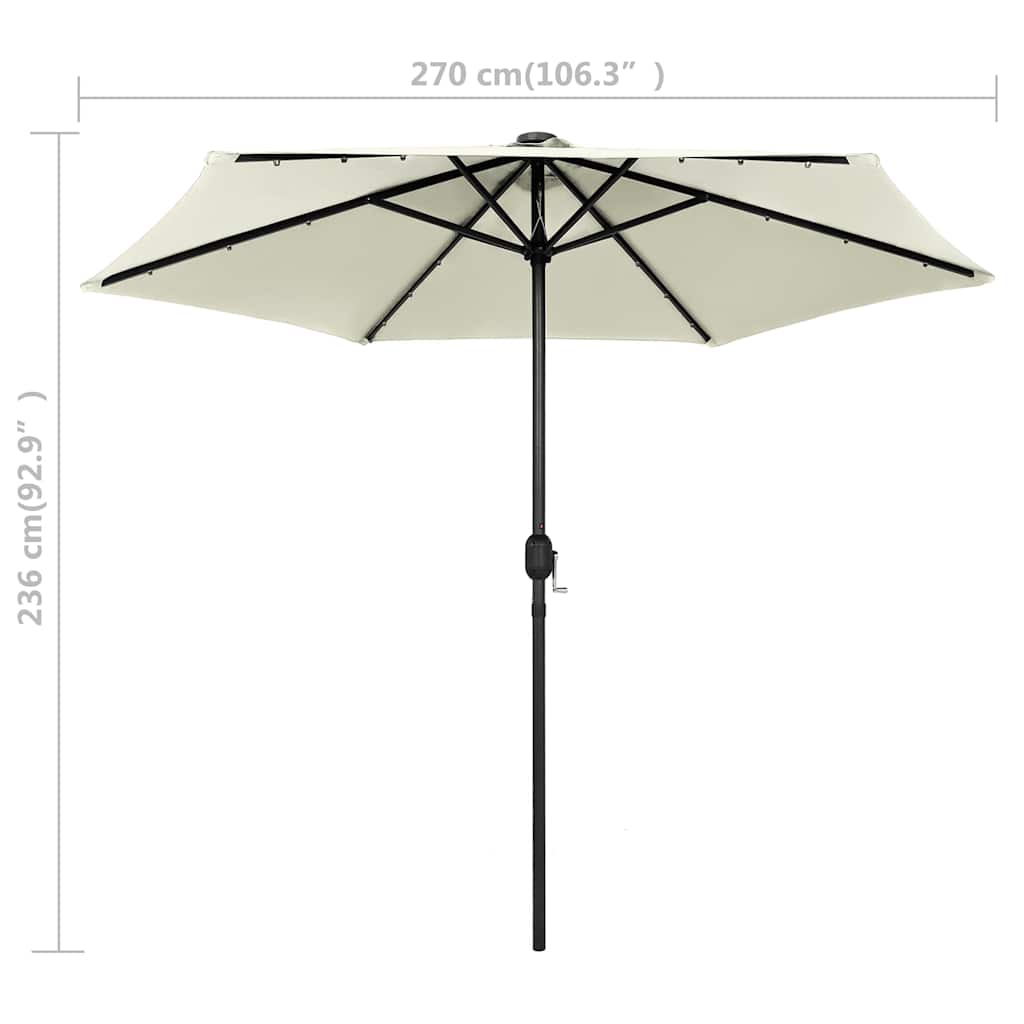 vidaXL Garden Parasol with LED Lights and Aluminium Pole 270 cm Sand White 6