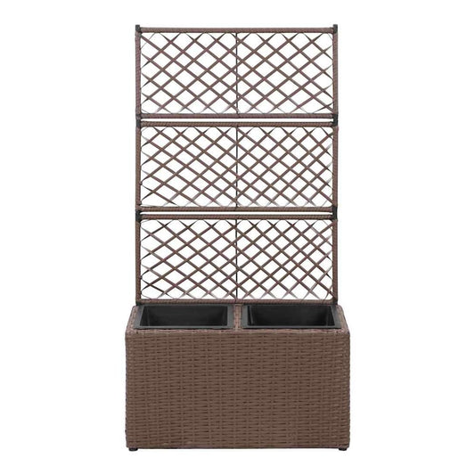 Trellis Raised Bed with 1 Pot Poly Rattan Brown 58 cm 107 cm