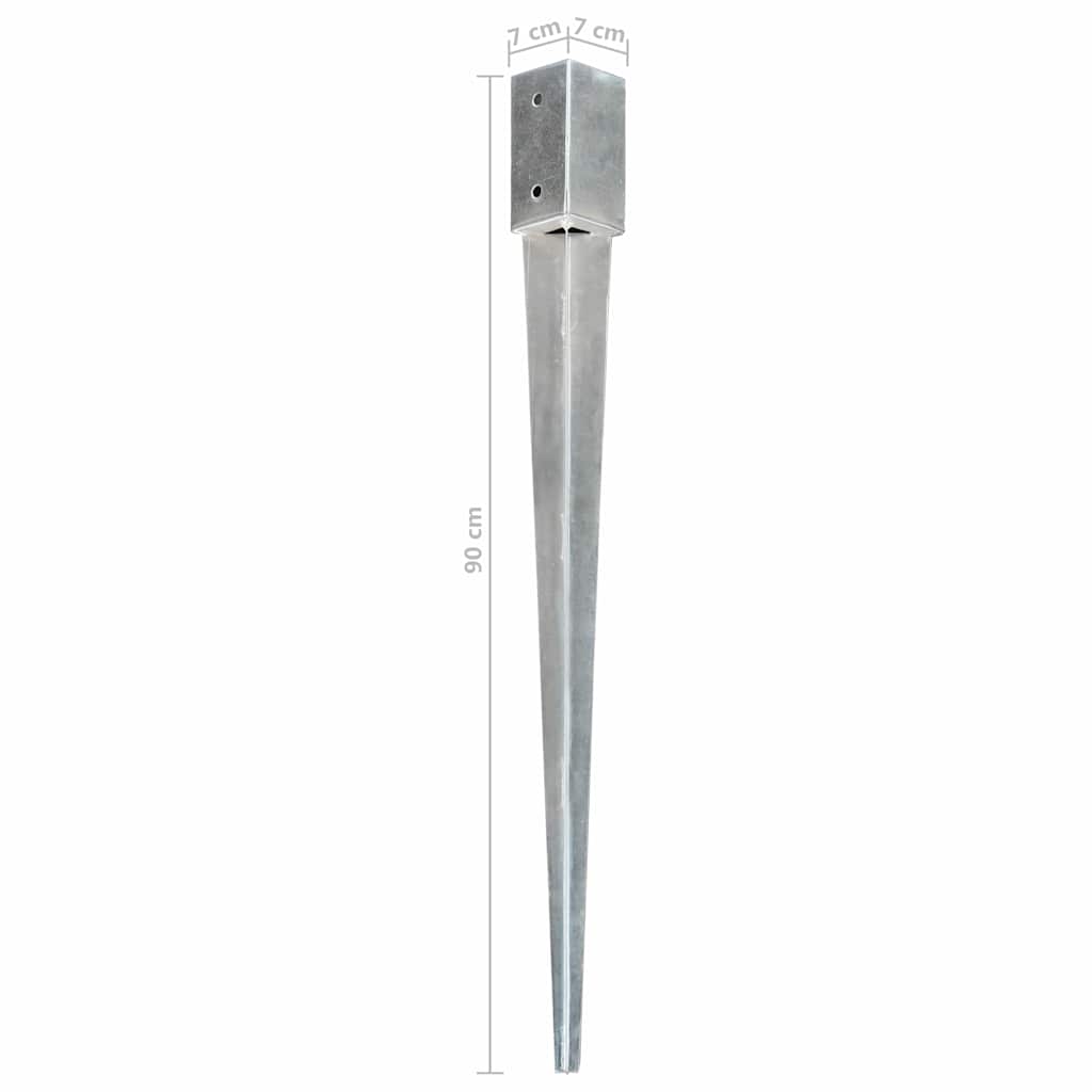 vidaXL Ground Spikes 6 pcs Silver 7x7x90 cm Galvanised Steel 6