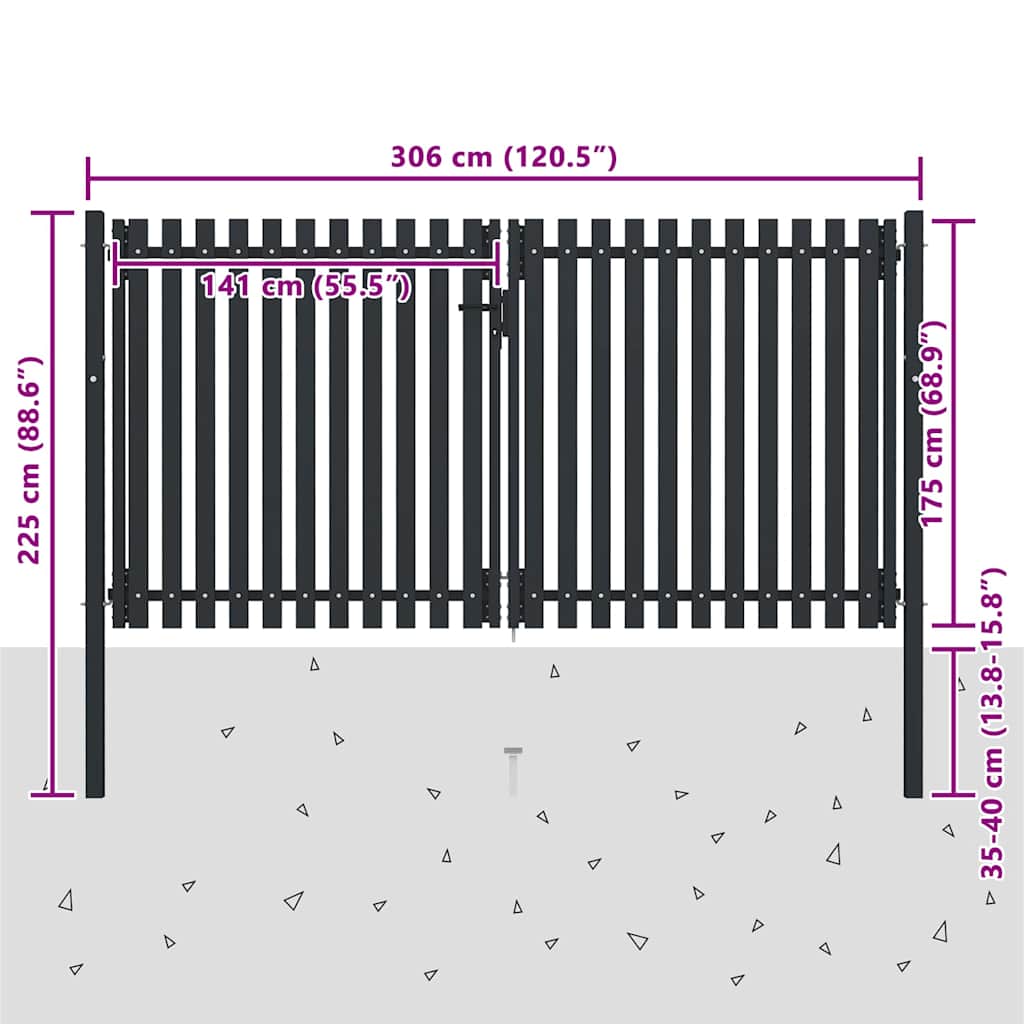Double Door Fence Gate Steel Anthracite 300 x 175 cm