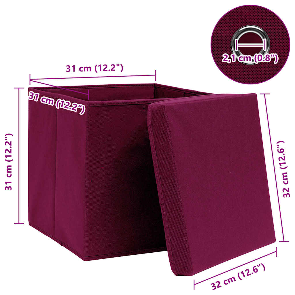 vidaXL Storage Box | Set of 10 | Dark Red | Non-woven fabric (100% polyester) 6