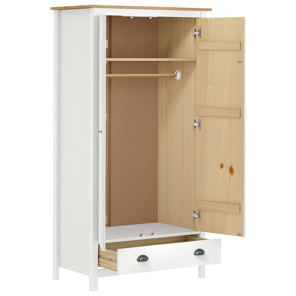 2-Door Wardrobe "Hill" 89x50x170 cm Solid Pine Wood White and brown