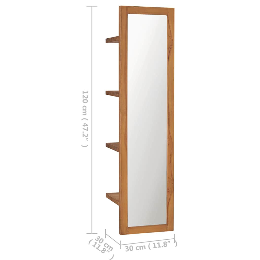 vidaXL Mirror | Natural Teak | Solid Teak Wood | 30x30x120 cm | Wall Mirror 6