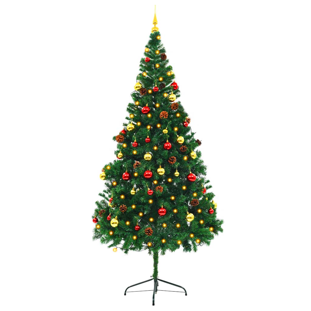 vidaXL Artificial Pre-lit Christmas Tree with Baubles Green 210 cm 6