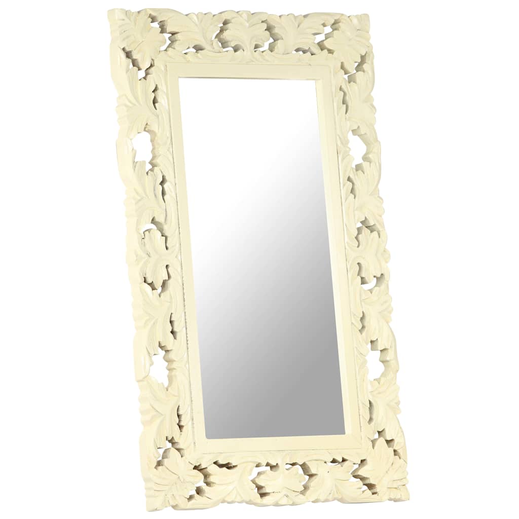 321642 vidaXL Hand Carved Mirror White 80x50 cm Solid Mango Wood 6