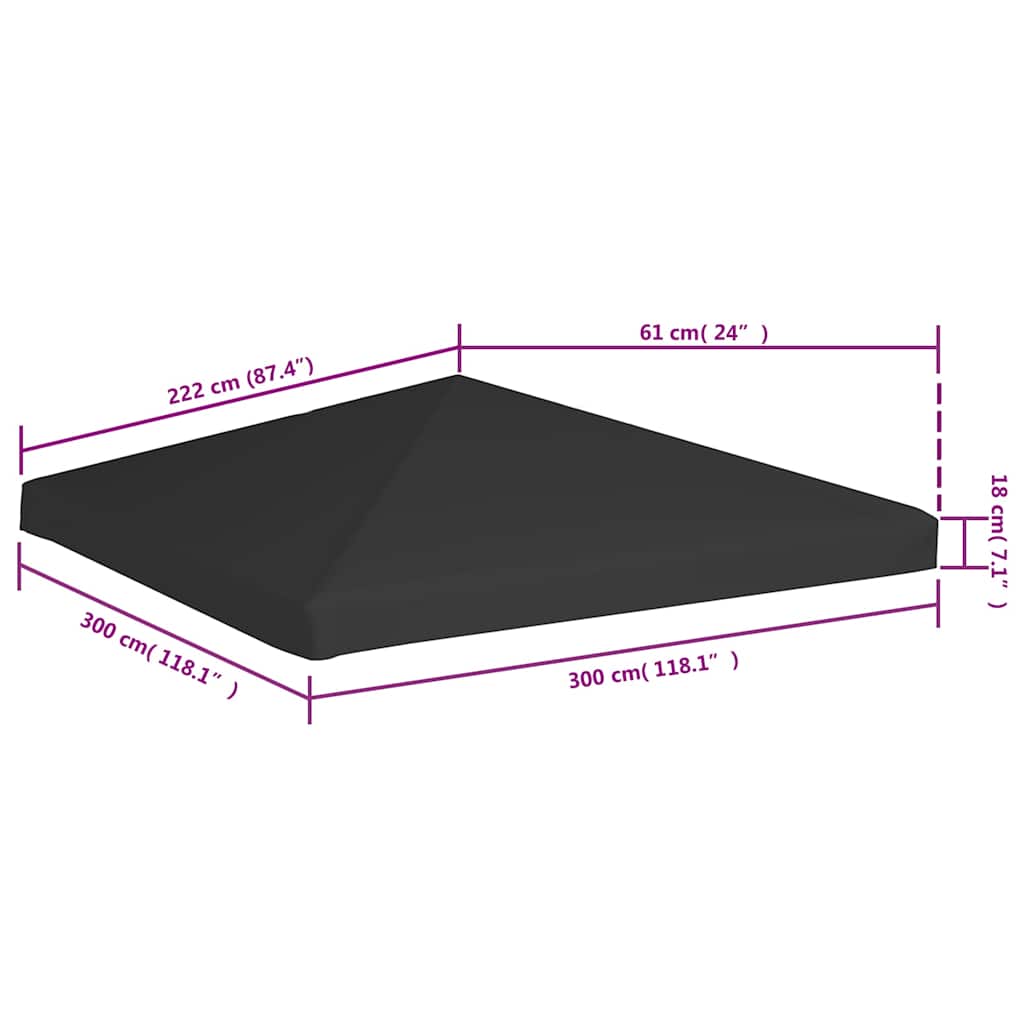 vidaXL Gazebo Top Cover 270 g/m² 3x3 m Black 6