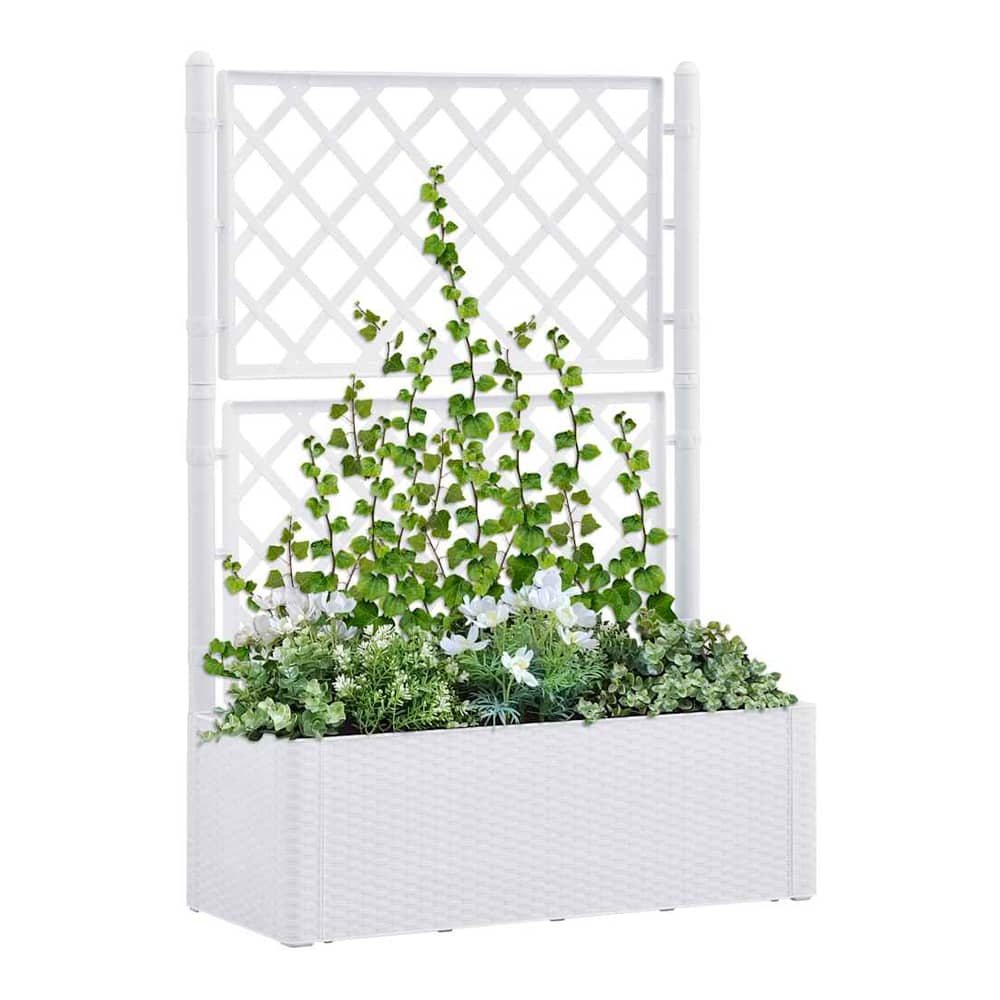 Garden Raised Bed with Trellis and Self Watering System White 100 x 43 x 142 cm