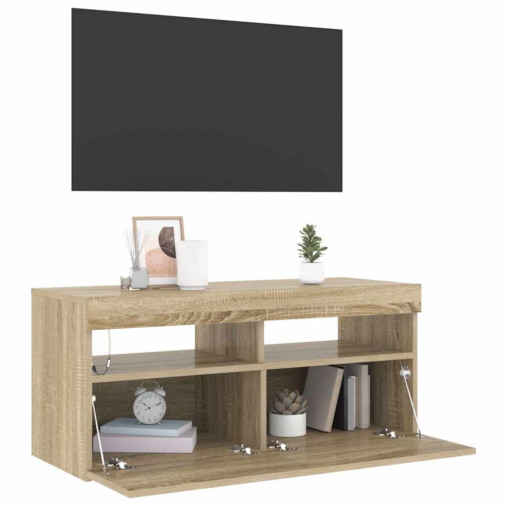 TV Cabinet with LED Lights 90x35x40 cm 1 Width 90 cm Sonoma oak