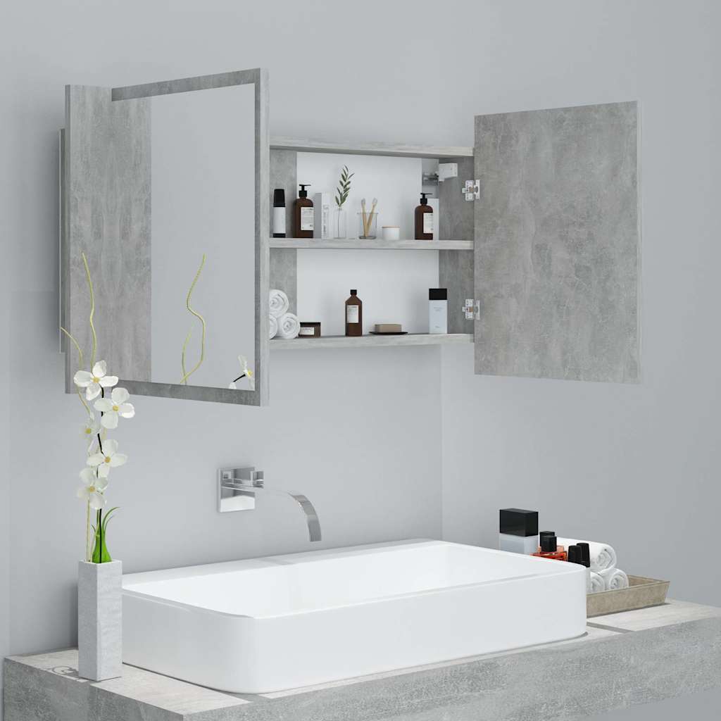 vidaXL LED Bathroom Mirror Cabinet Concrete Grey 90x12x45 cm Acrylic 6