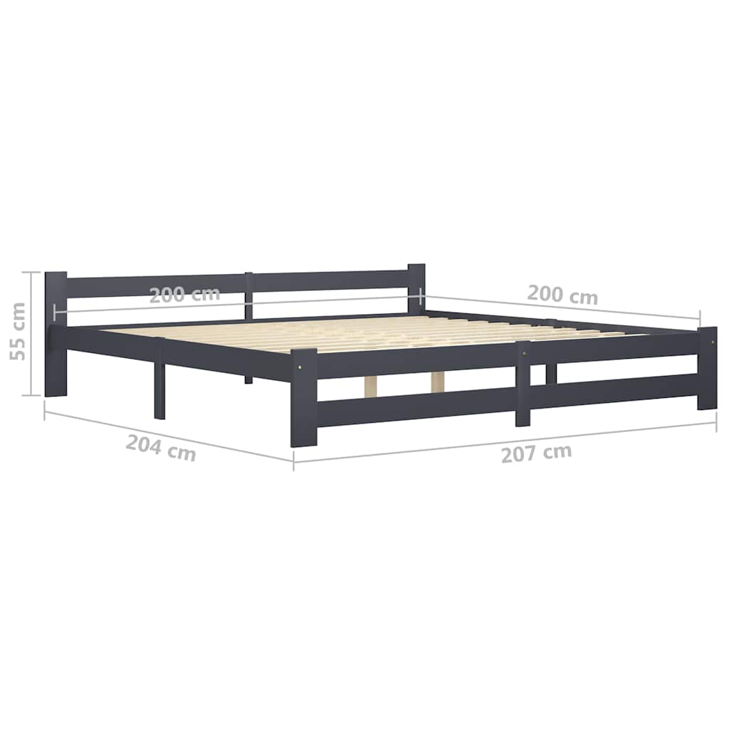 vidaXL Bed Frame without Mattress Dark Grey Solid Pine Wood 200x200 cm 6