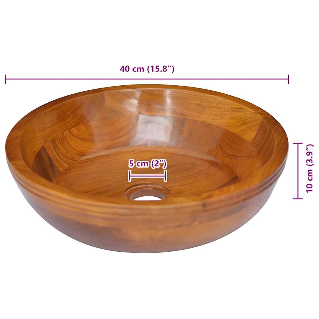 326160 vidaXL Basin Solid Teak Wood Φ40x10 cm 6