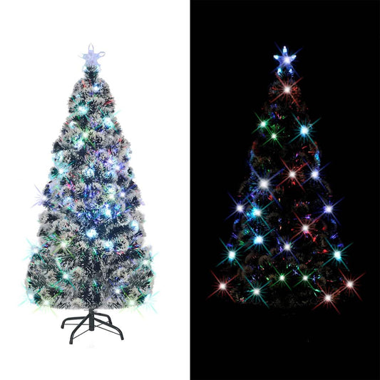 Pre-lit Christmas Tree Green and White 150 cm Fibre Optic 150 cm 70 cm