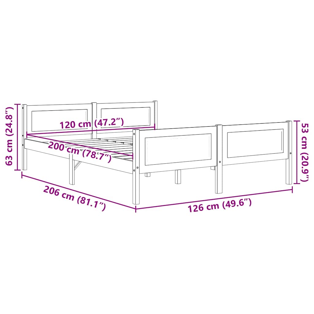 vidaXL Bed Frame without Mattress Solid Pinewood 120x200 cm 6