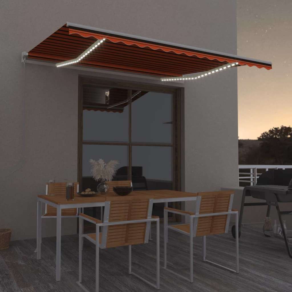 vidaXL Manual Retractable Awning with LED 450x300 cm with White Frame