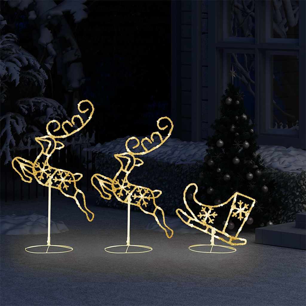 Acrylic Christmas Flying Reindeer&Sleigh 260x21x87cm Warm white