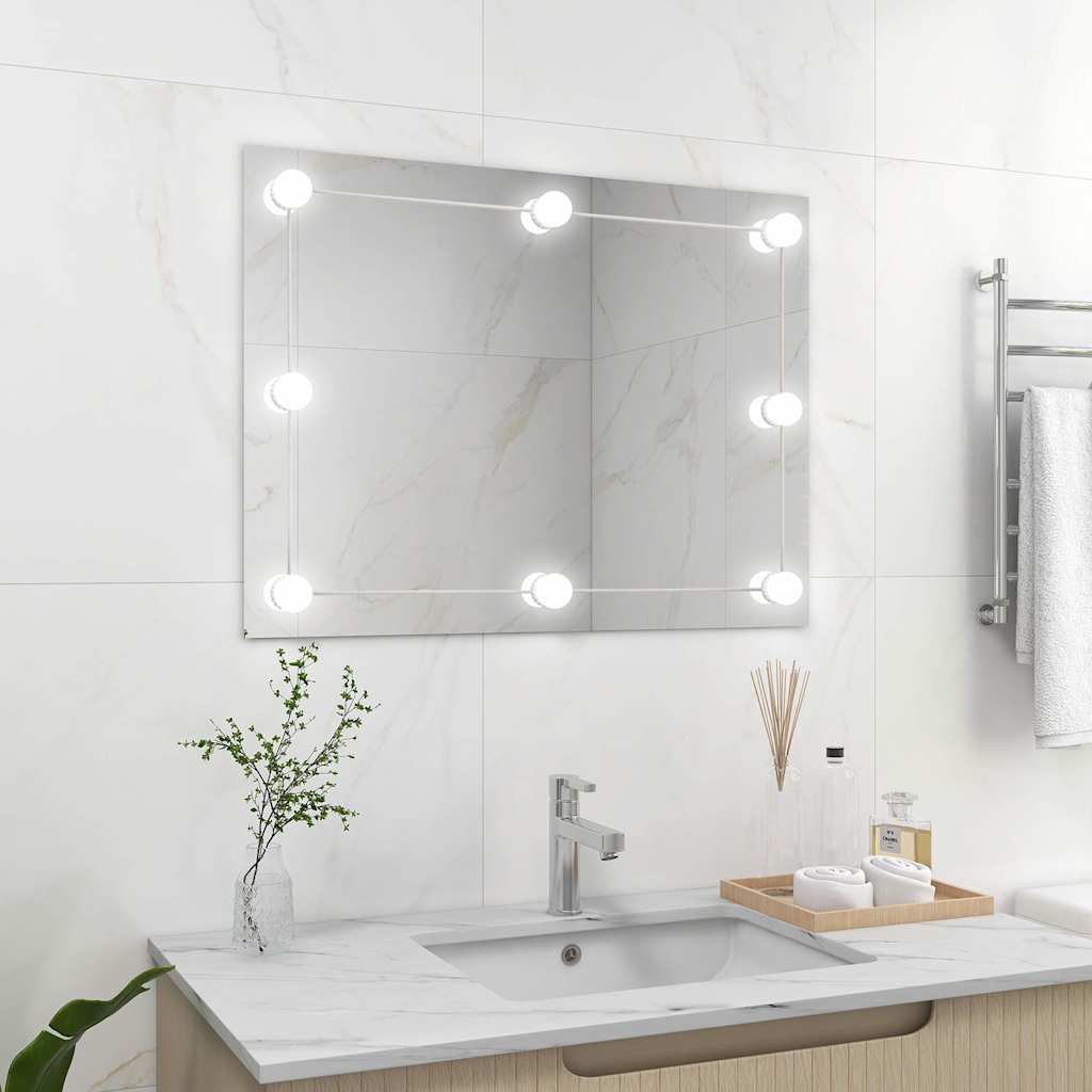 vidaXL Wall Mirror with LED Lights Glass Rectangle with LEDs