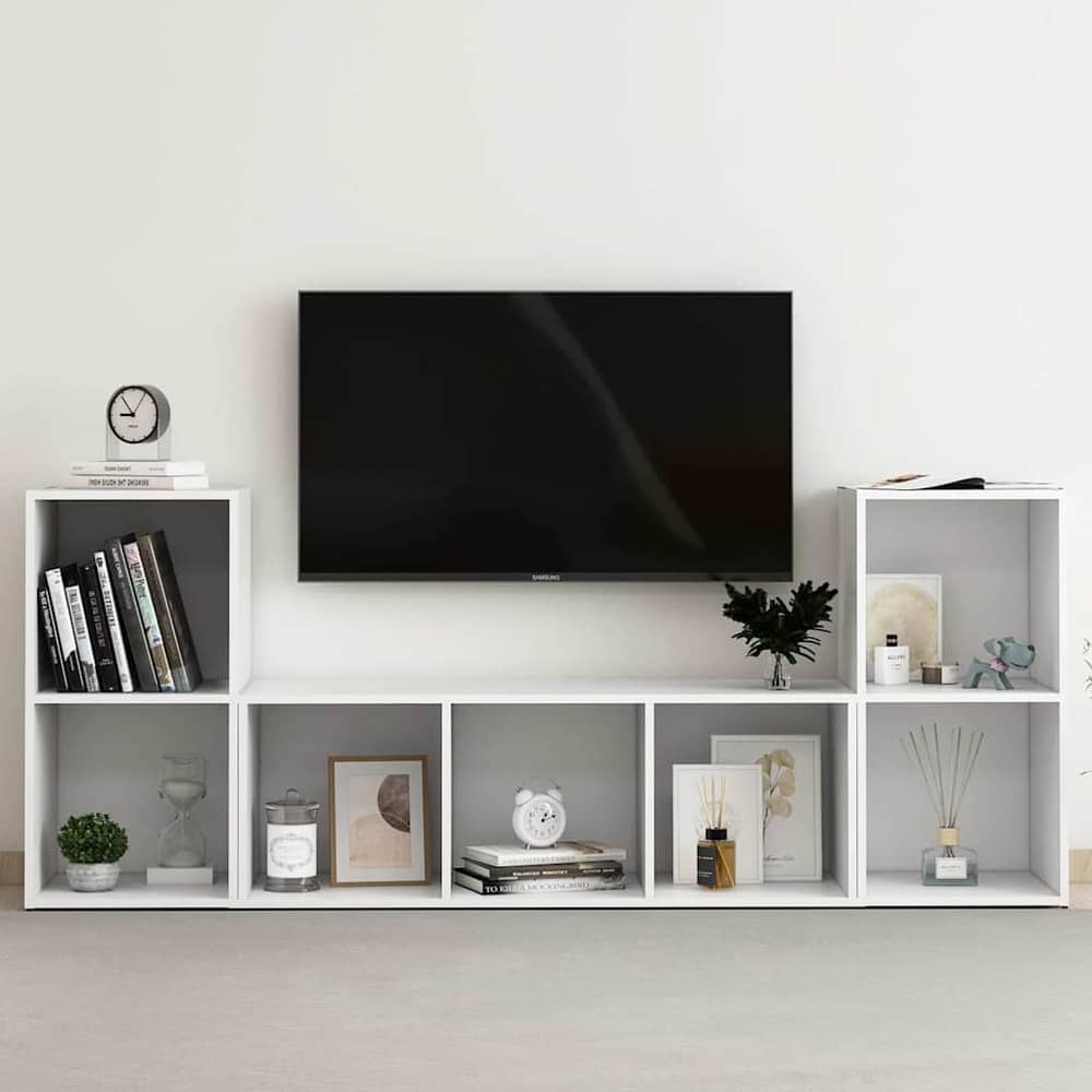 3 Piece TV Cabinet Set Engineered Wood White