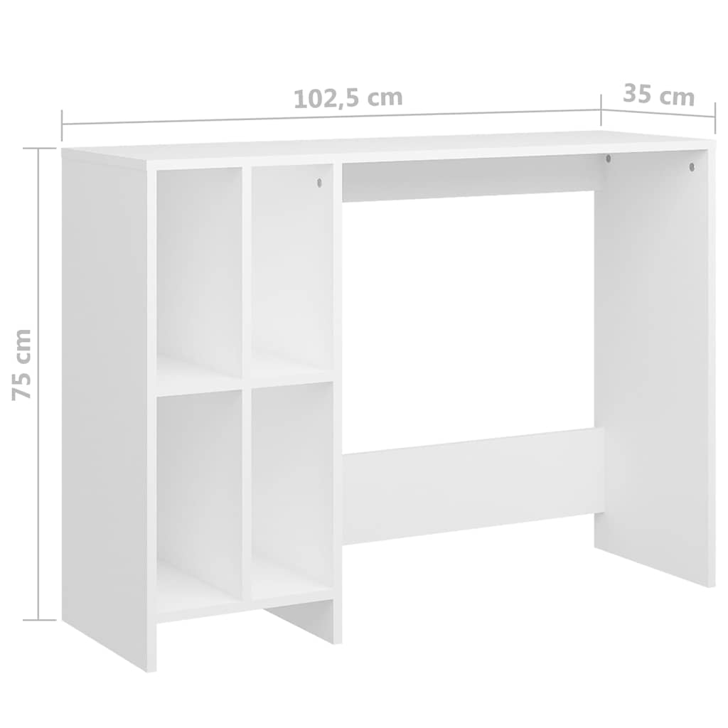 vidaXL Desk | White | Engineered wood | 102.5x35x75 cm | Shelving | Corner Desk 6