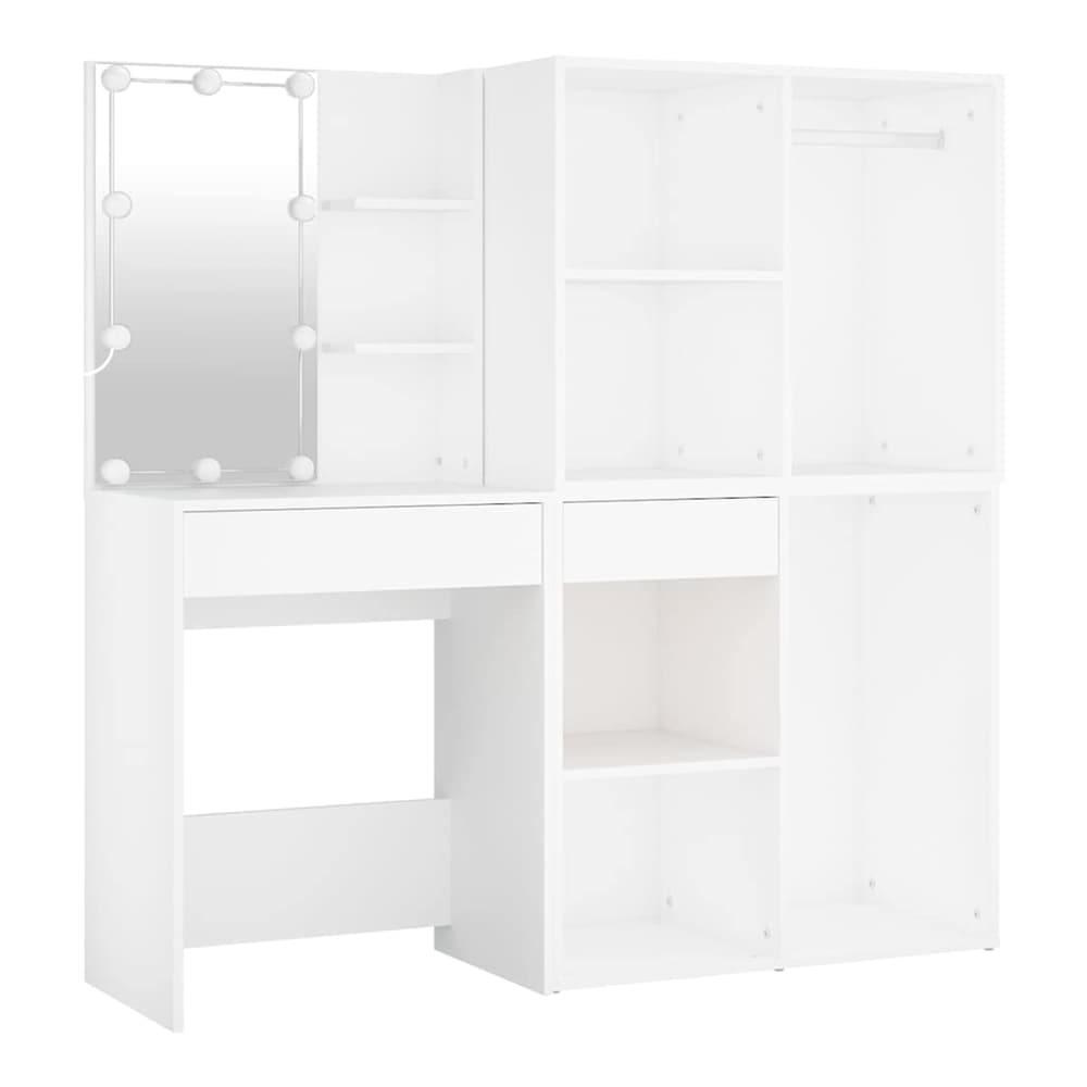 LED Dressing Table with Cabinets Engineered Wood White