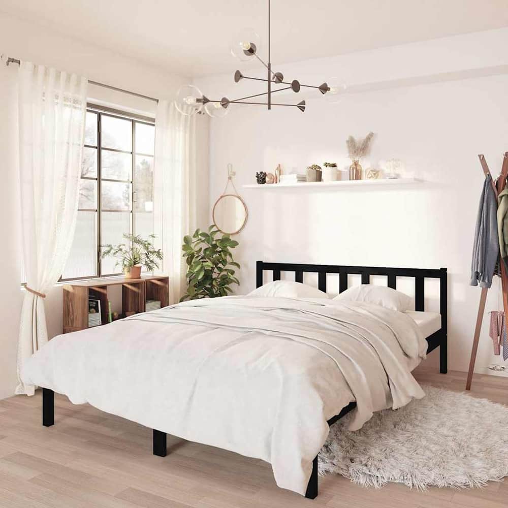 Bed Frame without Mattress Solid Wood Black 135 x 190 cm