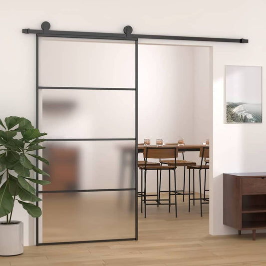 Sliding Door ESG Glass and Aluminium 102.5x205 cm Black Frosted