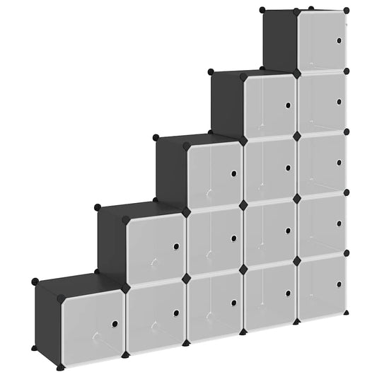 Storage Cube Organiser with 6 Cubes PP Depth 31.5 cm Black and transparent 156 cm 153.5 cm