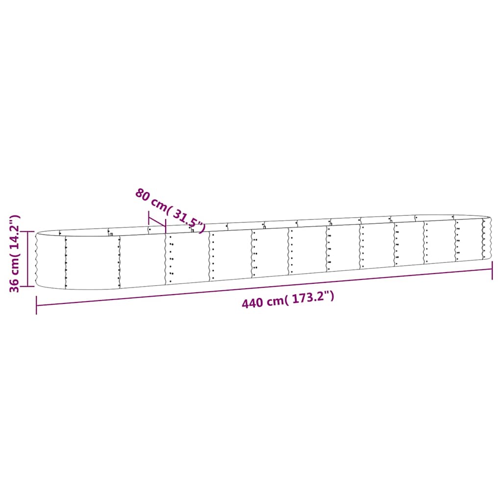 vidaXL Garden Raised Bed Galvanised Steel 440x80x36 cm Anthracite 6