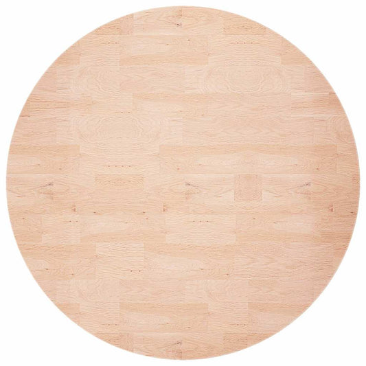 The round table top shows a pattern of light oak wood planks laid horizontally