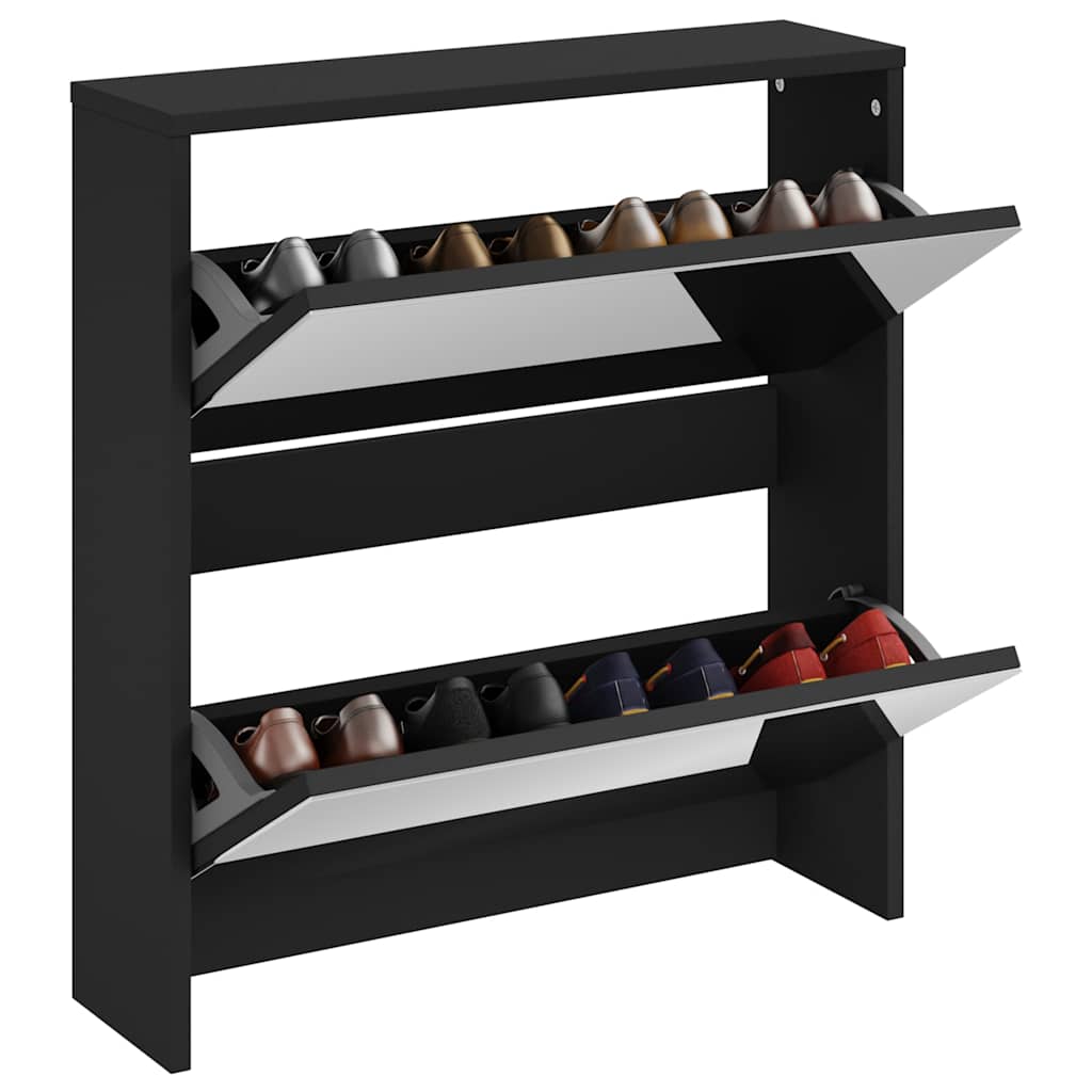 vidaXL Shoe Cabinet with Mirror 2-Layer Black 63x17x67 cm 6