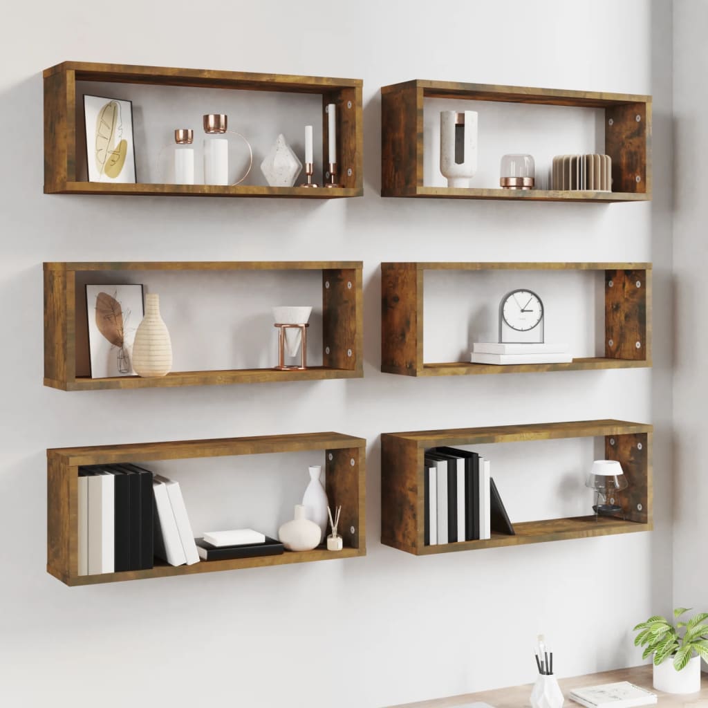 vidaXL Wall Cube Shelves 6 pcs Smoked Oak 60x15x23 cm Engineered Wood 6