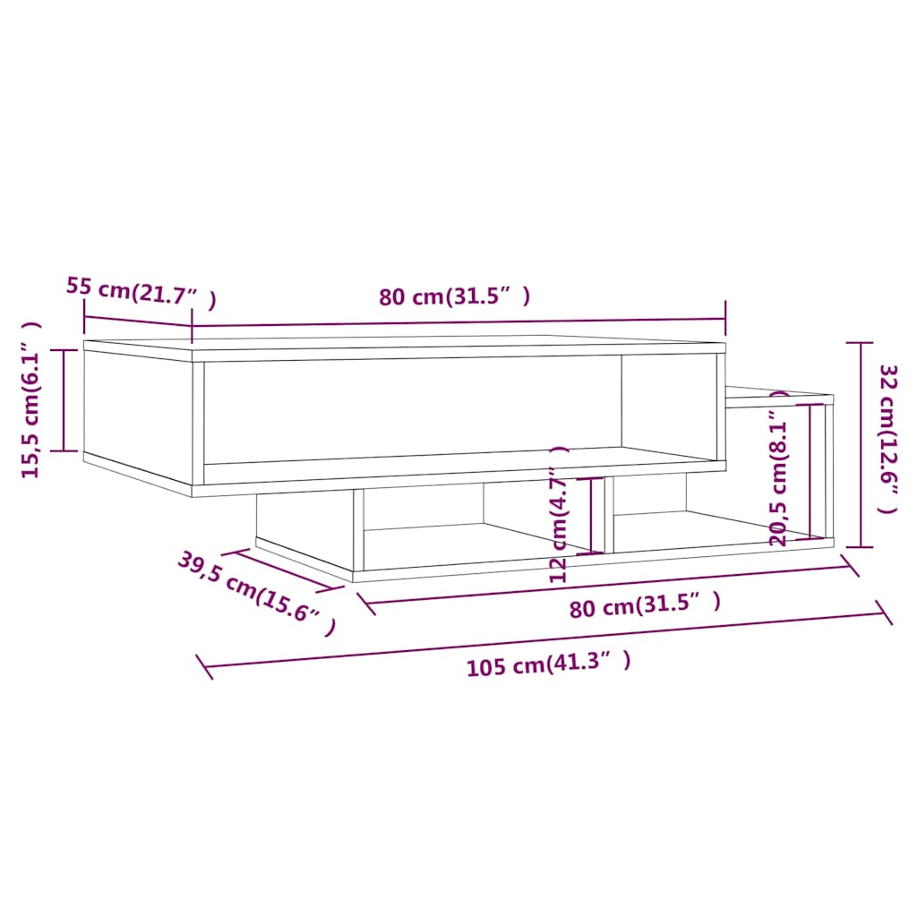 vidaXL Coffee Table Smoked Oak 105x55x32 cm Engineered Wood 6