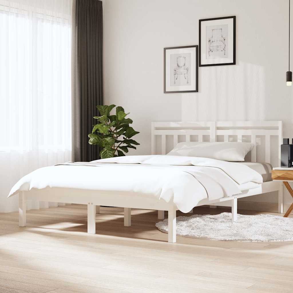Bed Frame without Mattress Double Solid Wood Length 190 cm Width 135 cm White