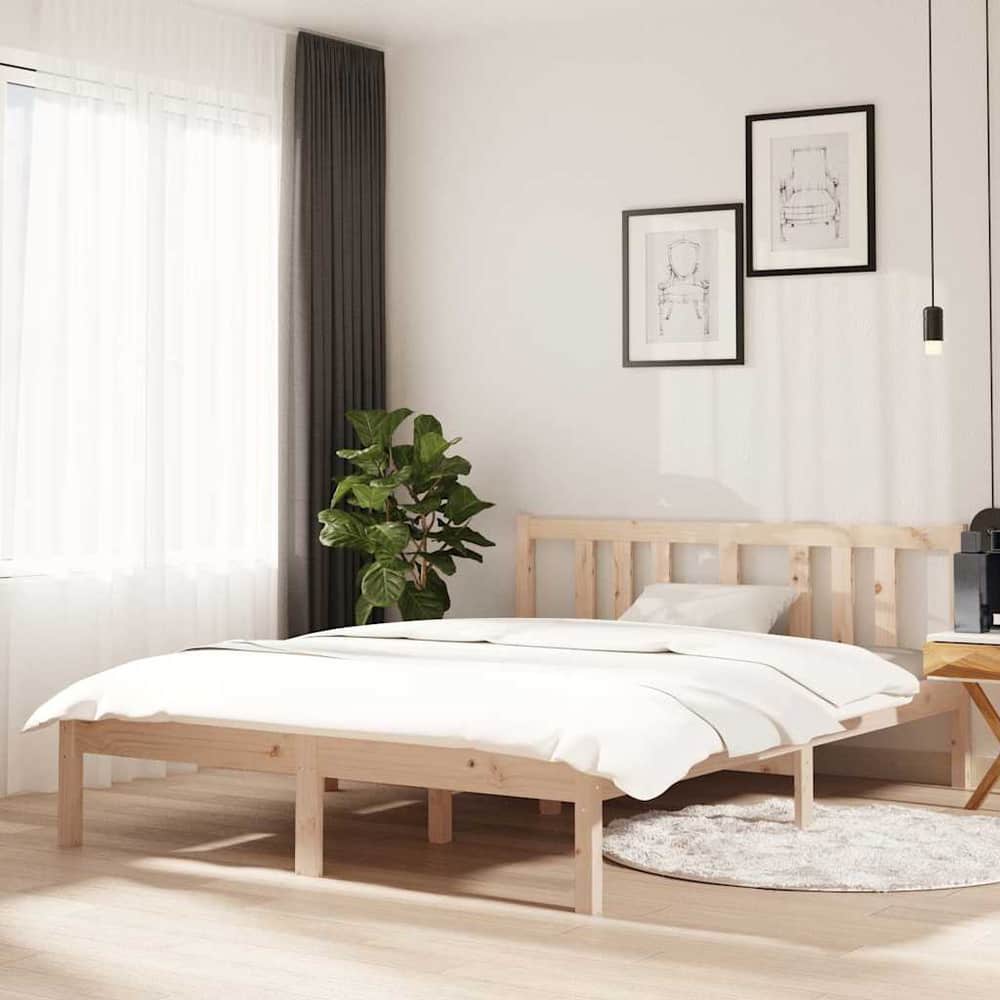 Bed Frame without Mattress Solid Wood Double Length 190 cm Natural 135 cm