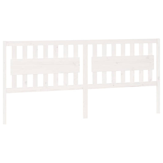 White solid wood pine bed headboard with vertical slats and two horizontal panels