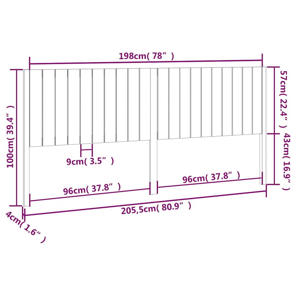 vidaXL Bed Headboard | White | Solid Pine Wood | 205.5x4x100 cm 6